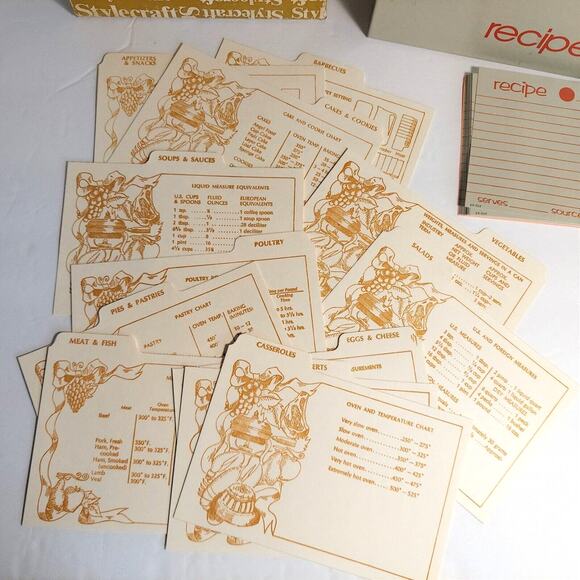 Stylecraft of Baltimore Recipe Box 1981 File w/ Cards Cheese Vintage Cardboard - Picture 4 of 10